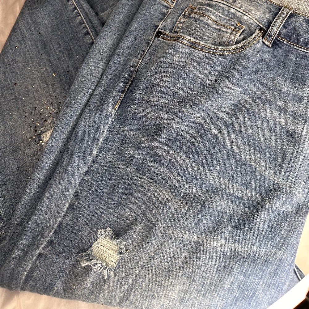 Lane Bryant womens distressed jeans plus size 20 skinny rhinestones euc chic